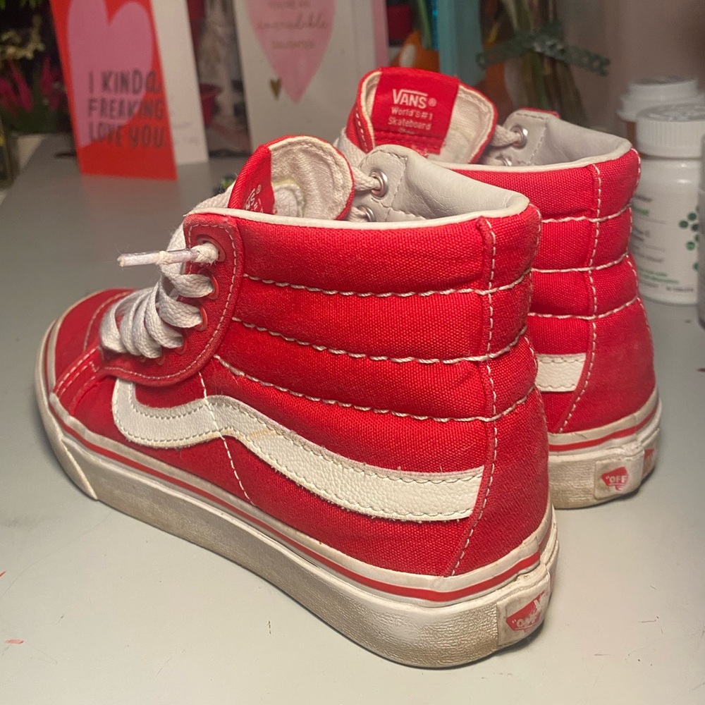 Red high top old school vans size 5